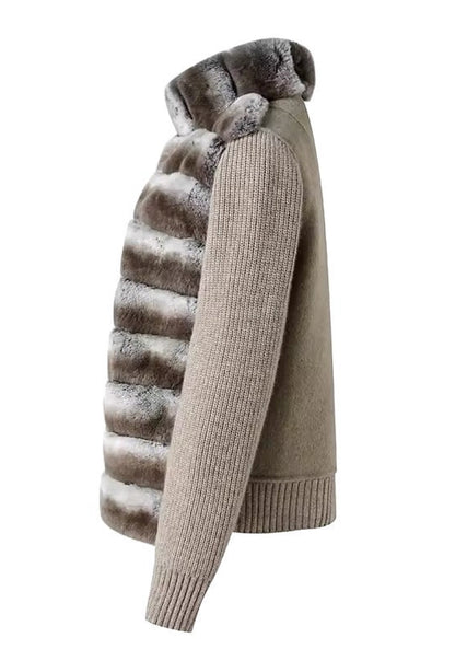 Veste pour Femme en Cachemire avec Fourrure de Lapin Rex