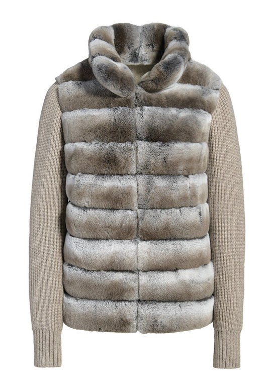 Veste pour Femme en Cachemire avec Fourrure de Lapin Rex